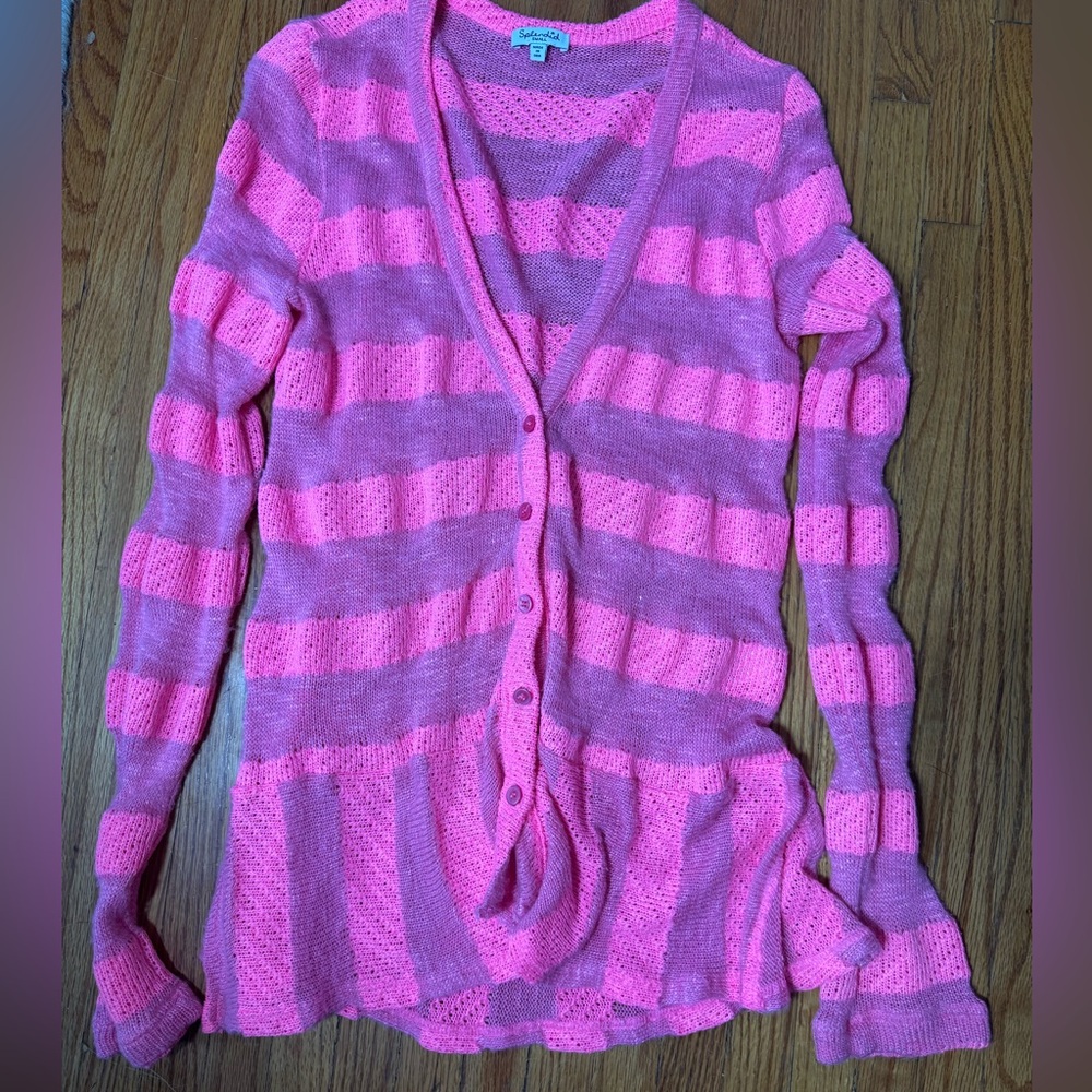Splendid neon pink and purple crocheted cardigan